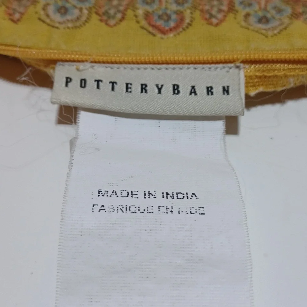 Pottery Barn 24x24 Pillow Covers Set of 2 Yellow Paisley Cotton Linen Boho Chic